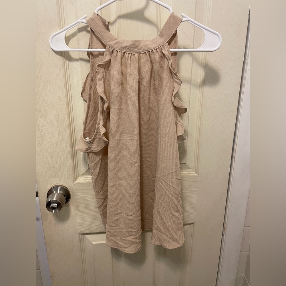Beige Ruffle Sleeveless Top